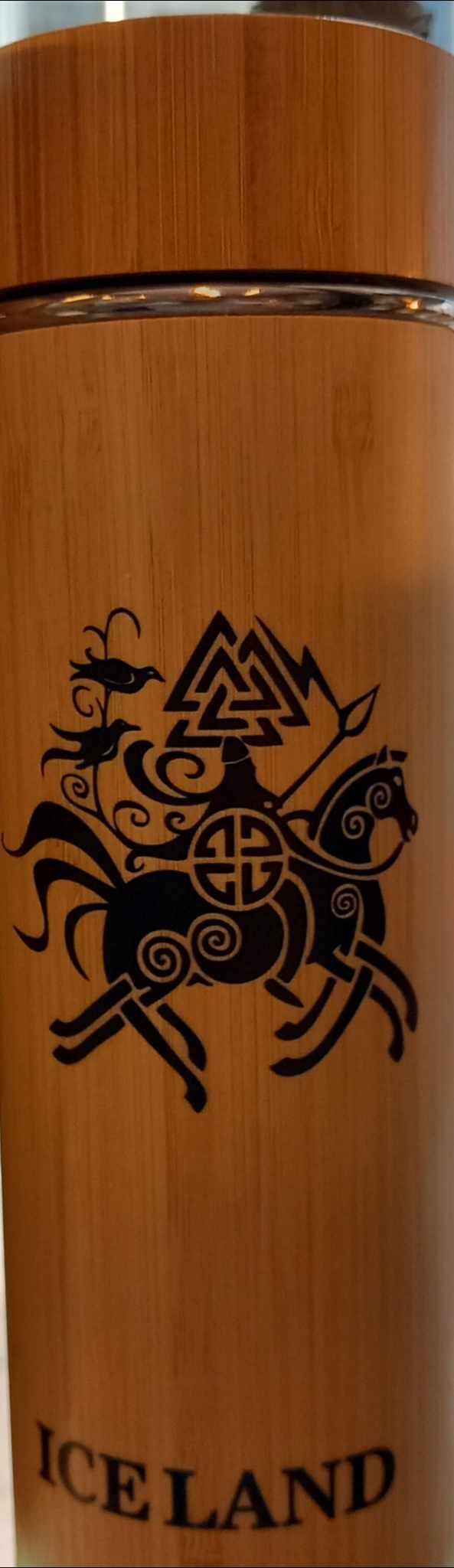 Bamboo Thermos Bottle with Nordic Symbols Bamboo Thermos Bottle with Nordic Symbols